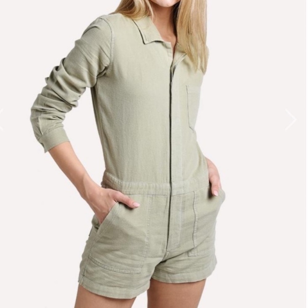 MONROW SAGE GREEN SOFT COTTON LONG SLEEVE ROMPER SIZE S